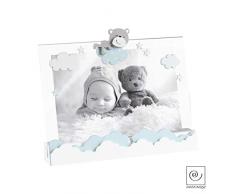 Cadre photo en mdf avec baguette et décorations nounours et nuages en azur et blanc â Taille photo 13x18 cm