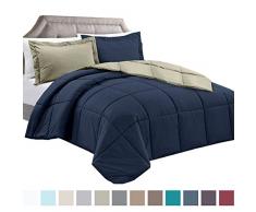 Clara Clark Alternative de Duvet doie rÃ©versible 3Â piÃ¨ces Doudou avec Ensemble de 2Â couvertures doreiller, Navy Blue/Sage Green, King
