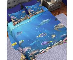 PETTI Artigiani Italiani - Parure de Lit, Lit (120x200), Drap de Lit, Linge de Lit, Aquarium, Tissu 100% Satin Frais, 100% Made in Italy