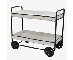 Better & Best Chariot à roulettes en Fer avec 2 Plateaux, Blanc, décapé, Dimensions 75 x 36 x 65 cm, matériau : métal, Taille Unique