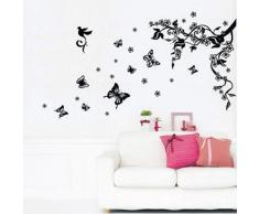 Walplus Autocollant Mural Arbre Fleur Papillon Amovible Auto-Adhésif Mural Art Stickers Vinyle Maison Décoration DIY Salon Chambre Bureau Décor Peint Enfants Chambre Cadeau, Multicolore