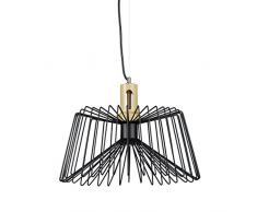 Relaxdays Lampe suspension cage GRID bois métal lampe de plafond design industriel retro HxlxP: 145 x 40 x 40 cm forme trapèze, noir