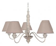 Tosel 20912 Lustre - Menton, Tube, tÃ´le Acier, Bois hÃªtre, Peinture cÃ©rusÃ©, AB, E14, 60 W, Gris brunÃ¢tre