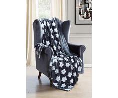 Kensie Lynnia Couverture Polaire Motif Floral Sherpa Gris 50 x 60 cm