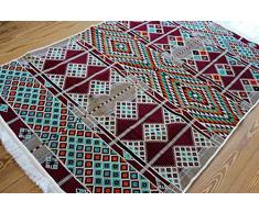 Laith Tapis Oriental Lavable, Kilim Carpet, Sol, Rug, Fibre synthétique avec Surface Velours (Chenille) et Surface veloutée, Turquoise, cheminée, Orange, 200 x 130 cm