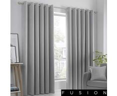 Fusion Strata Paire de Rideaux occultants à Åillets, Argenté, 46 Width x 72 Drop (117 x 183cm)