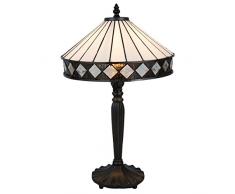 Lumilamp 5LL-5198 Art Deco Tiffany Lampe de Table en Verre coloré Style Tiffany Marron/Blanc à 30 x 47 cm / E27/max 1 x 60 W Verre coloré décoratif Tiffany