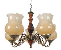 Tosel 20154 Lustre - Val dIsère Bras Fusion, Bois hêtre, verrerie soufflé Ambre, E14, 60 W