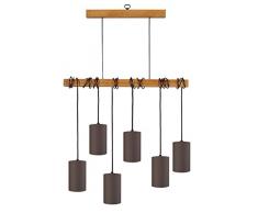 Tosel 21062 Lustre 6 Lumières, Bois, E14, 40 W, Blanc, 80 x 180 cm