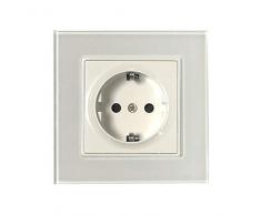 V-TAC Prise encastrable Simple Schuko Standard Allemand 16 A Plastique Blanc revêtement en Verre Ip20