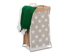 Relaxdays Corbeille à Linge Bambou 40 L Panier à Linge Pliable Sac à Linge Pliant étoiles HxlxP 61 x 38 x 22 cm, Gris
