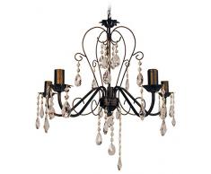 Tosel E2279 Lustre, Tube et tôle Acier, Peinture époxy, Pampilles ver, E14, 60 W, Marron/transp