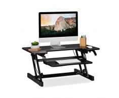 Relaxdays Bureau sur pied avec tablette de clavier rÃ©glable manuellement en hauteur Bureau ergonomique pour ordinateur portable Noir fer L x P : env. 86 x 66 cm