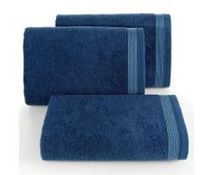 Eurofirany Lot de 3 Serviettes de Toilette en Coton Doux Motif Vagues Bleu Marine 70 x 140 cm