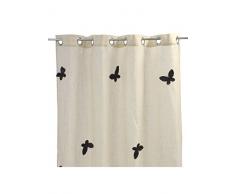 HomeMaison Voilage Effet Etamine de Lin à Papillons Brodés, Polyester, Noir, 250x140 cm