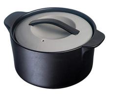 OGO LIVING 7931021 Cocotte 4L2 Noire avec Couvercle Gris en GrÃ¨s, grÃ©s, 30,5 x 24 x 15 (cm)