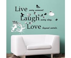 Walplus Sticker muralKiss Art Miroir avec citation Live Laugh Love Saint-Valentin cadeaux Autocollant Mur amovible autocollants, multicolore, 115x 110cm