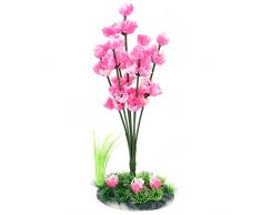 sourcing map Réservoir Aquarium en Plastique Usine Herbe Base en céramique Décoration Rose Vert Hauteur 10