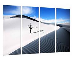 Tableau Moderne Photographique, Impression sur bois, Désert sable blanc bleu ciel, arbre Dune minimaliste, 131 x 62 cm, ref. 27068