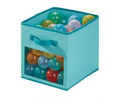 iDesign 07814EU Panier, Petite Caisse mÃ©lange Coton et Polyester pour Le Placard et la Chambre, boÃ®te de Rangement Pliable avec 2 poignÃ©es et fenÃªtre, Turquoise, 26, 7 cm x 28, 0 cm