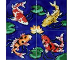 YH-Arts 4Â x 4Â Koi Dessous de Verre Art, carrelage, cÃ©ramique, Multicolore, Set de 4