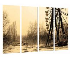 Tableau Moderne Photographique, Impression sur bois, Paysage Vintage, grande roue, parc dattractions dans la ville, 131 x 62 cm, ref. 26868