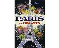 Le Poster Collective Vintage Paris Fly TWA Jets David Klein Mid Century Poster de Voyage 59.4Â cm x 84.1Â cm Format A1Â Impression de qualitÃ©, Bois, Multicolore, 84.1Â x 59.4Â x 84.1Â cm