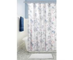 InterDesign Shelby rideau douche, rideau baignoire fleuri 183,0 cm x 183,0 cm en polyester, rideau de bain stable avec 12 Åillets, marine/gris/corail