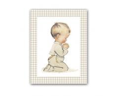 CUADRIMAN nr-v-03-bt Tableau Enfant Rezando, Bois, Beige, 43Â x 33Â cm
