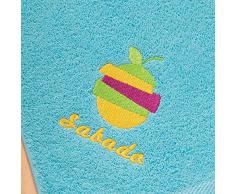 San Carlos Planning hebdomadaire Fruits Samedi Chiffon et éponge brodé, Coton, Bleu, 50 x 50 x 2 cm