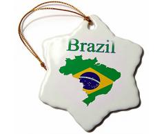3dRose Image de Drapeau du Brésil en Courbe Countrys Nom Flocon de Neige Ornement, Multicolore, 7,6 cm