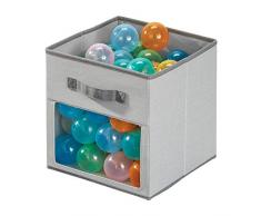 iDesign 07818EU Panier, Petite Caisse mélange Coton et Polyester pour Le Placard et la Chambre, boîte de Rangement Pliable avec 2 poignées et fenêtre, Gris, 26, 7 cm x 28, 0 cm