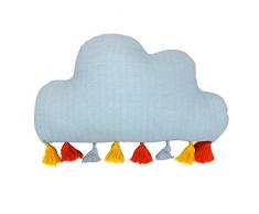 Paoletti Riva Coussin Garni de Nuage Vintage Circus Bleu bÃ©bÃ© Forme de Nuage Multicolore Bordure de Pompon 100% Coton Garnissage Fibre Creuse Polyester 47 x 28 cm