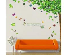 Walplus Autocollant Mural Feuilles Vertes 3D Coloré Papillon Amovible Auto-Adhésif Mural Art Stickers Vinyle Maison Décoration DIY Salon Chambre Bureau Décor Peint Enfants Chambre Cadeau, Multicolore
