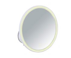 Wenko Miroir Mural LED Isola, Miroir Cosmétique avec Ãclairage LED, Miroir de Maquillage Orientable, Grossissement 5X, Fonction Tactile pour Luminosité Dimmable, Alimenté par Piles, à 18,5 x 10,5 cm