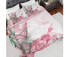 PETTI Artigiani Italiani - Parure de Lit, Lit (90x200), Drap de Lit, Linge de Lit, Papillons Roses, Tissu 100% Satin Frais, 100% Made in Italy