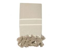Moorish Idol - Fouta Chevron Pompons- 100cm x 200cm- Taupe Clair