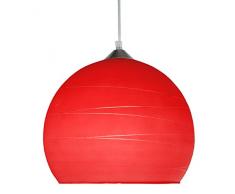 Tosel 11277 Suspension Globe Lignes Verre 100 W E27 Rouge