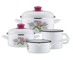 GSW 189972 Hortensie Set de 6 casseroles en acier émaillé Blanc