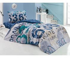 Cotton Box Parure de lit pour Enfant 160 x 220 cm Blue Grey Green White