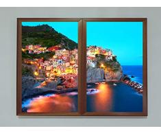 CCRETROILUMINADOS Cinque Terre FenÃªtres Faux Tableaux DÃ©coratifs Lumineux MÃ©thacrylate Multicolore 60 x 80