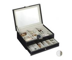 Relaxdays BoÃ®te Ã Bijoux Ã 2 Ã©tages avec Miroir en Cuir Noir 13 x 35 x 25 cm
