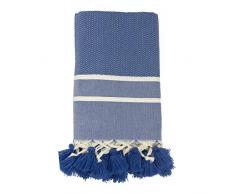 Moorish Idol - Fouta Chevron Pompons- 100cm x 200cm- Bleu Grec