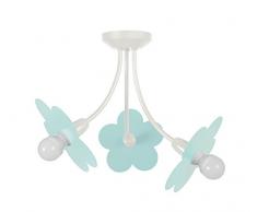 Tosel 21087 Lustre 3 Lumières Bois hêtre Massif, laquée Tube Acier, Peinture epoxy, Abat-Jour Toile de Jute, E14, 40 W, Vert, 77 x 40 cm