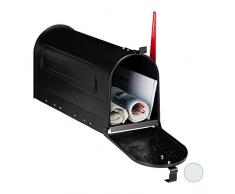 Relaxdays 10028065_46 BoÃ®te aux Lettres US, Vintage, Compartiment Ã journaux amÃ©ricaine, Grand, 25x19x52,5 cm, Drapeau Rouge, Noir, Acier, 1 Ã©lÃ©ment