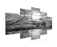 Tableau decoration murale Ãléphant dAfrique 200 x 100 cm - XXL Impression sur Toile Salon Appartment 5 Parties - prêt à accrocher - 000451c