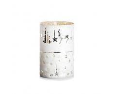 EUROCINSA RÃ©f. 28026 Photophore en Verre Blanc avec Cerfs et Ã©toiles ArgentÃ© 12,5 x 19 cm 1 unitÃ©, Taille Unique.