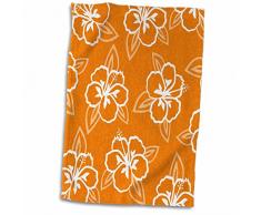 3dRose Hawaiian Hibiscus ImprimÃ© Fleurs, Orange, Serviette de Toilette, Blanc, 15Â x 55,9Â cm