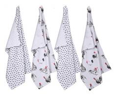 Penguin Home 3513 Fouta Style â Lot de 4 torchons en Ã©ponge â Motif cuillÃ¨re â 100% Coton â Super Doux, Durable et Absorbant â SÃ©chage Rapide â Blanc/Noir, 45 X 70 cm