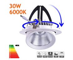 Led Spot encastrable et orientable rond 220V blanc 30W blanc chaud 3000K pour salle, magasins, salle dexposition [Classe Ã©nergÃ©tique A++]
